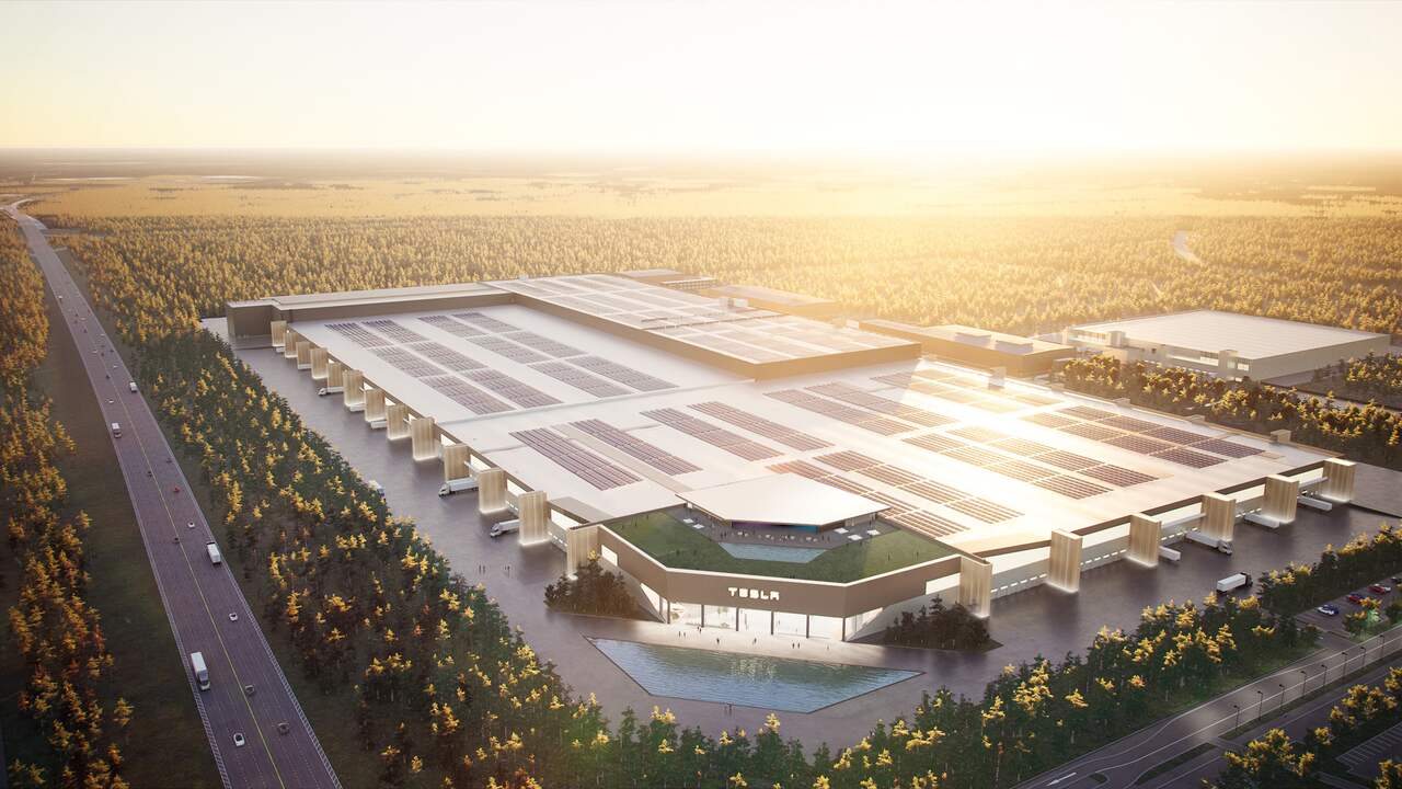 Tesla wil in Berlijn op termijn ook een batterijenfabriek (rechts bovenin) bouwen.
