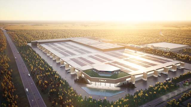 Tesla wil in Berlijn op termijn ook een batterijenfabriek (rechts bovenin) bouwen.