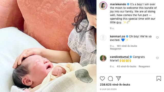 Marie Kondo laat weten dat ze moeder is geworden van haar derde kind en eerste zoon.