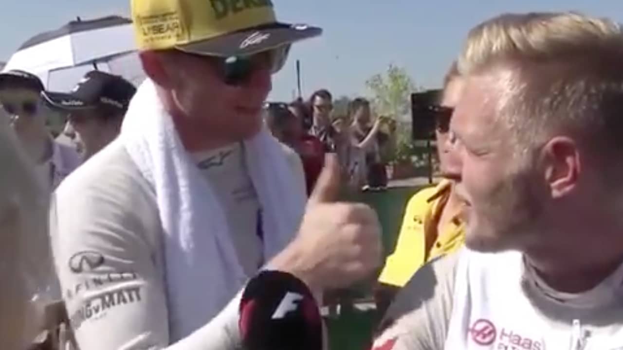 Beeld uit video: Formule 1-coureur Magnussen beledigt collega Hülkenberg