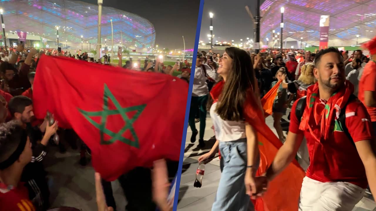 Beeld uit video: Fans Marokko verlaten feestend stadion in Qatar