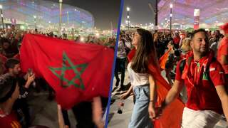 Fans Marokko verlaten feestend stadion in Qatar