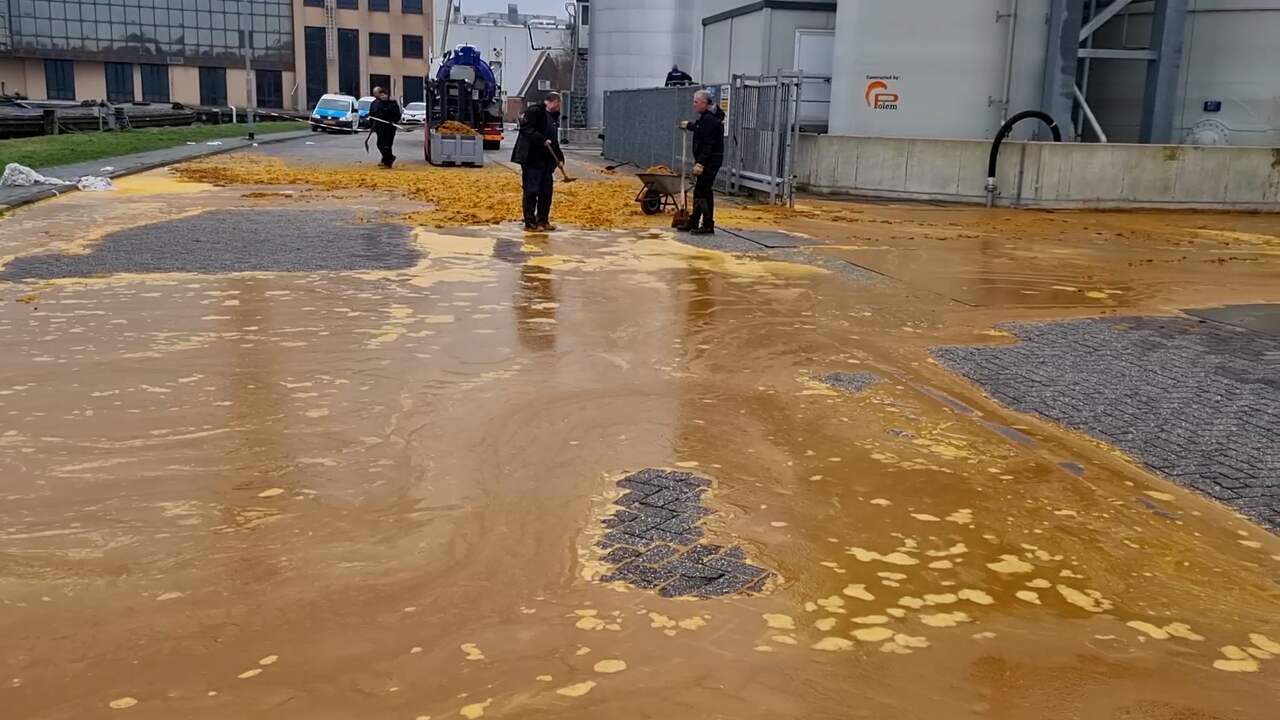 Beeld uit video: Straat in Wormer overspoeld met duizenden liters palmolie