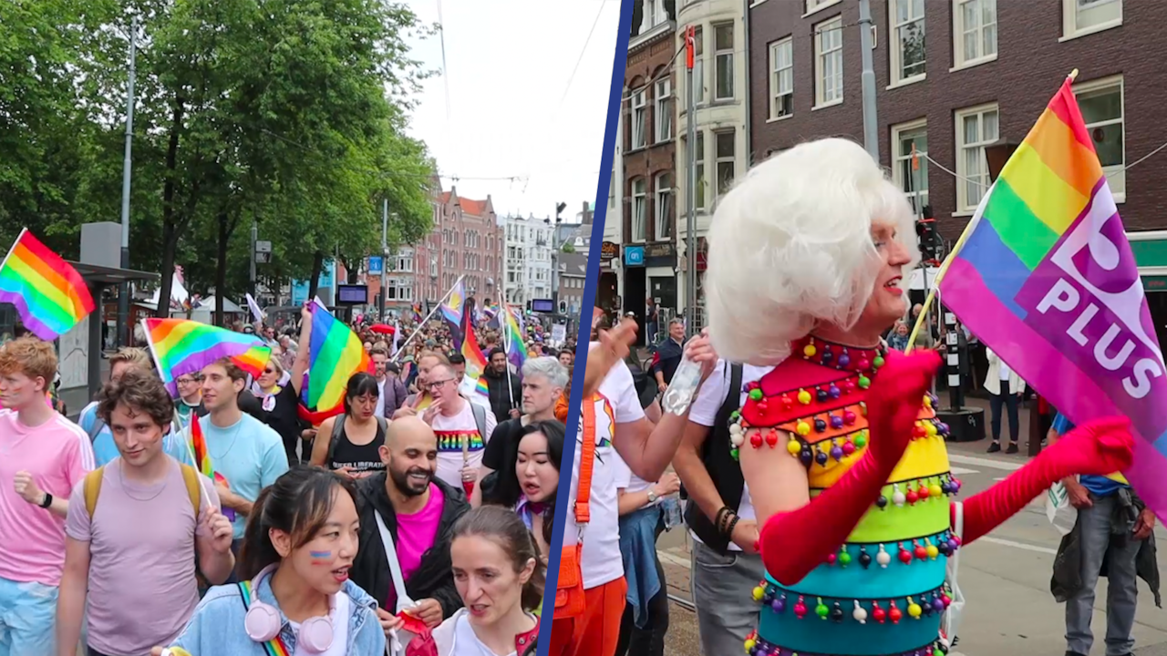 Het krioelt van de regenboogvlaggen in Amsterdam tijdens Pride Walk | NU.nl