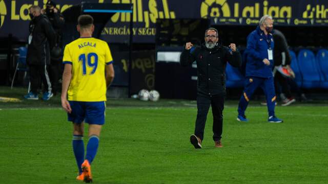Cadiz viert het verrassende gelijkspel tegen Barcelona.