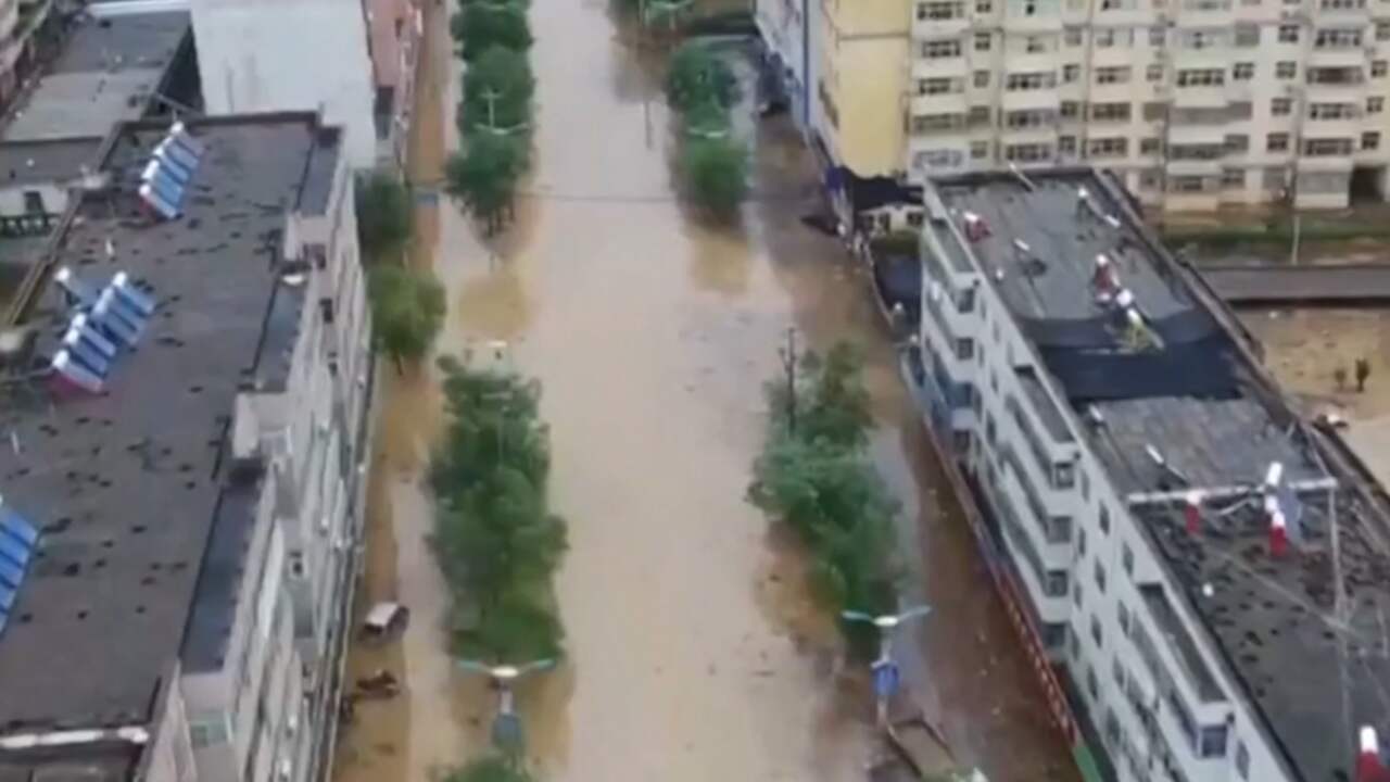 Dronebeelden tonen ernstige overstromingen in Noordwest-China