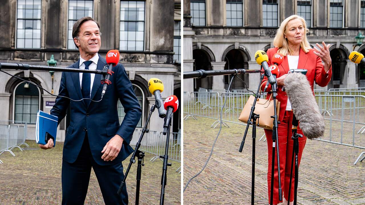 Beeld uit video: Rutte en Kaag willen weinig kwijt over gesprek met informateur Hamer