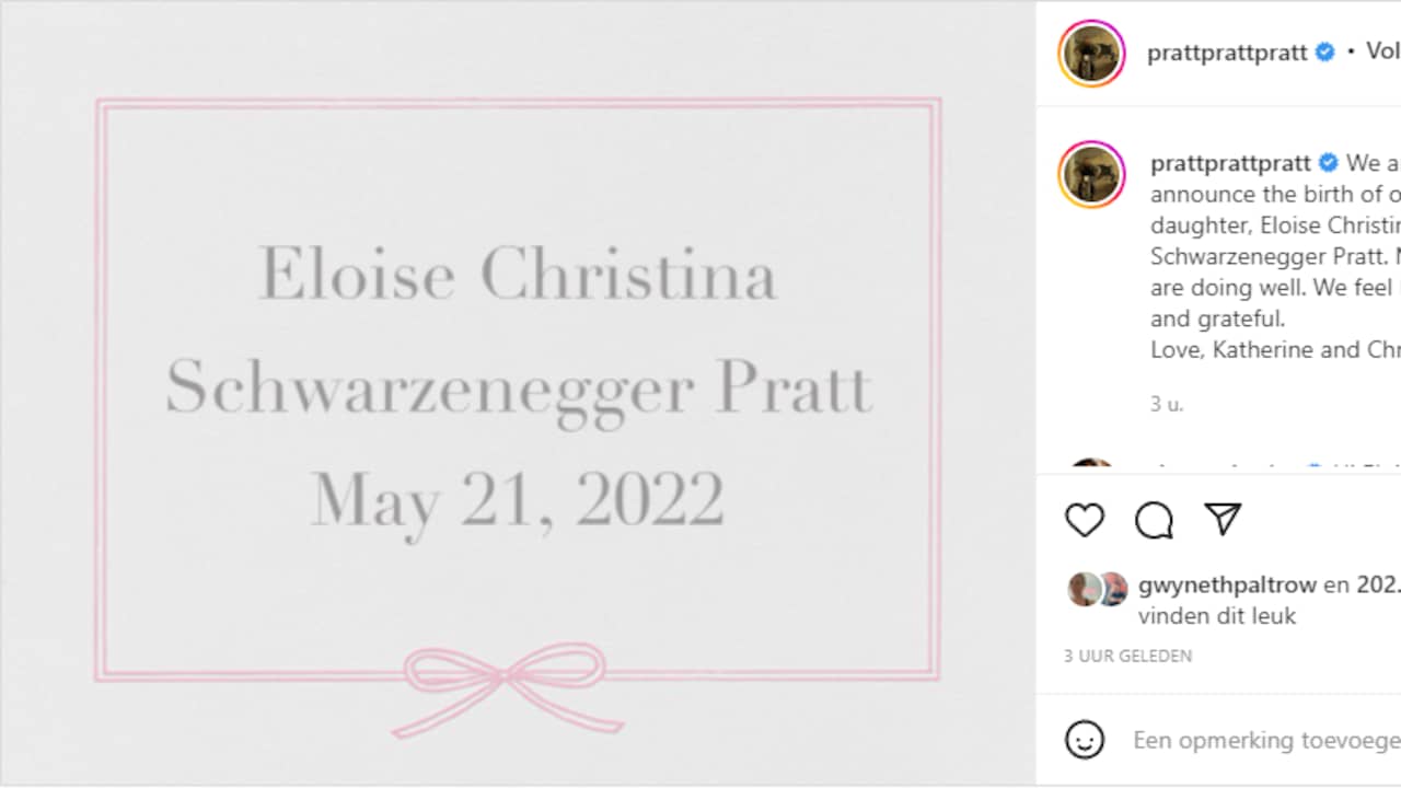 Het geboortekaartje dat de acteur deelt. Foto: Instagram/Chris Pratt
