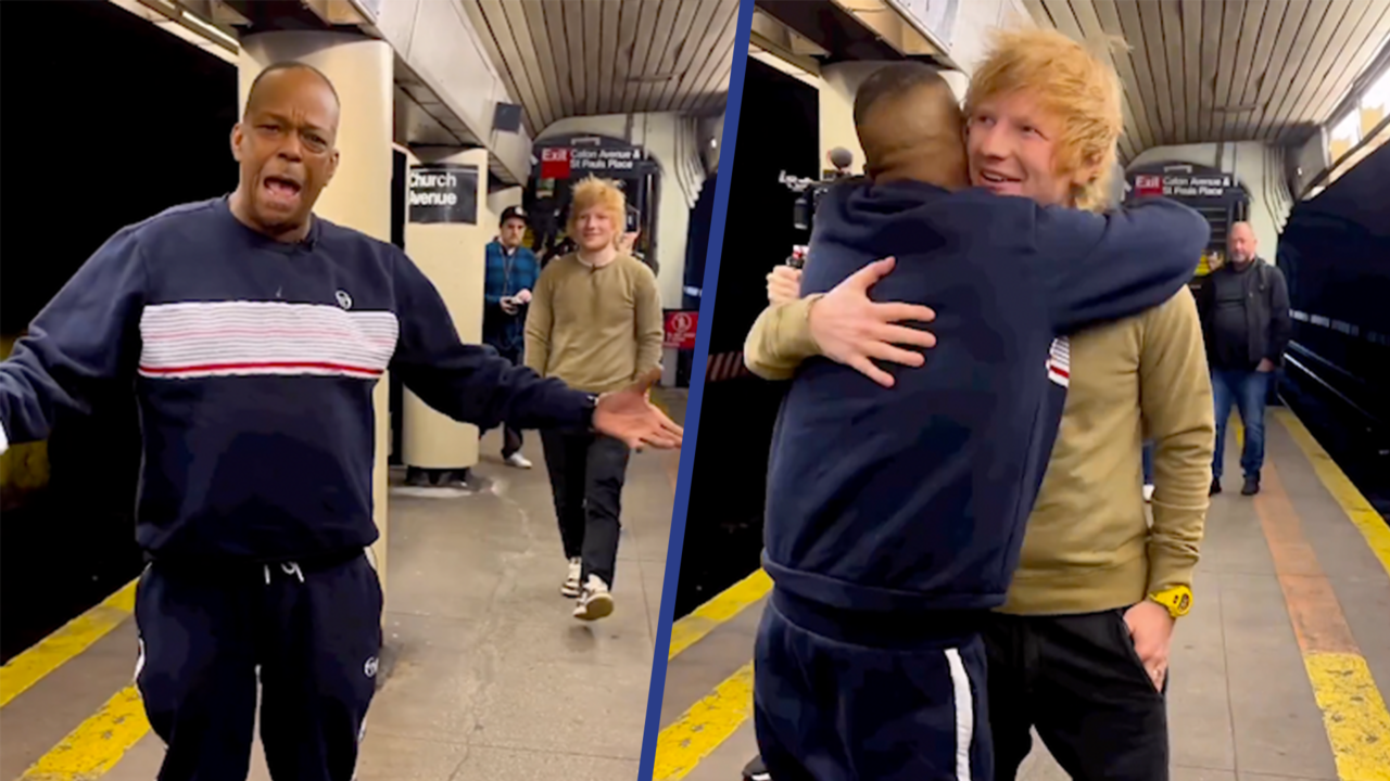 Beeld uit video: Ed Sheeran verrast bekende metrozanger in New York