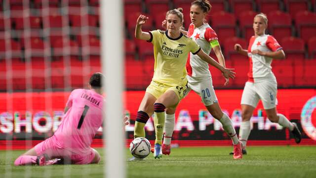 Vivianne Miedema hielp Arsenal vorige week met een zuivere hattrick aan een 0-4-zege op Slavia Praag.
