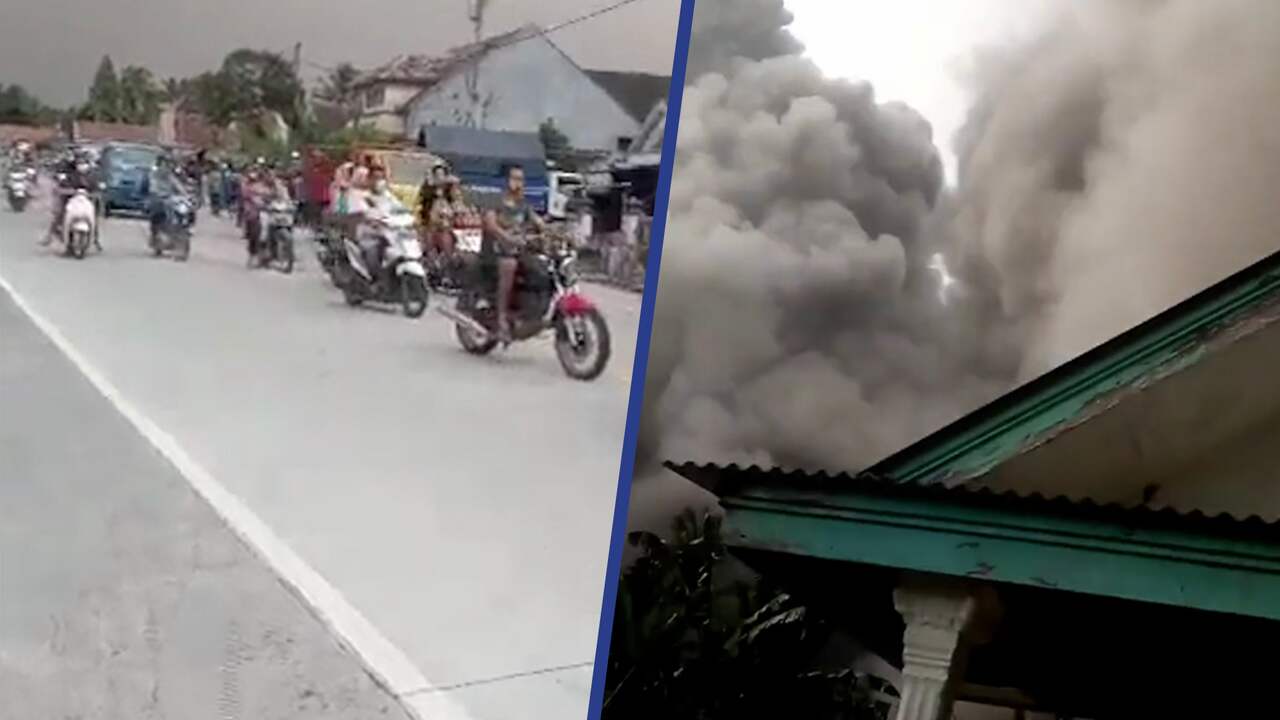 Beeld uit video: Bewoners Java filmen uitbarsting vulkaan Semeru