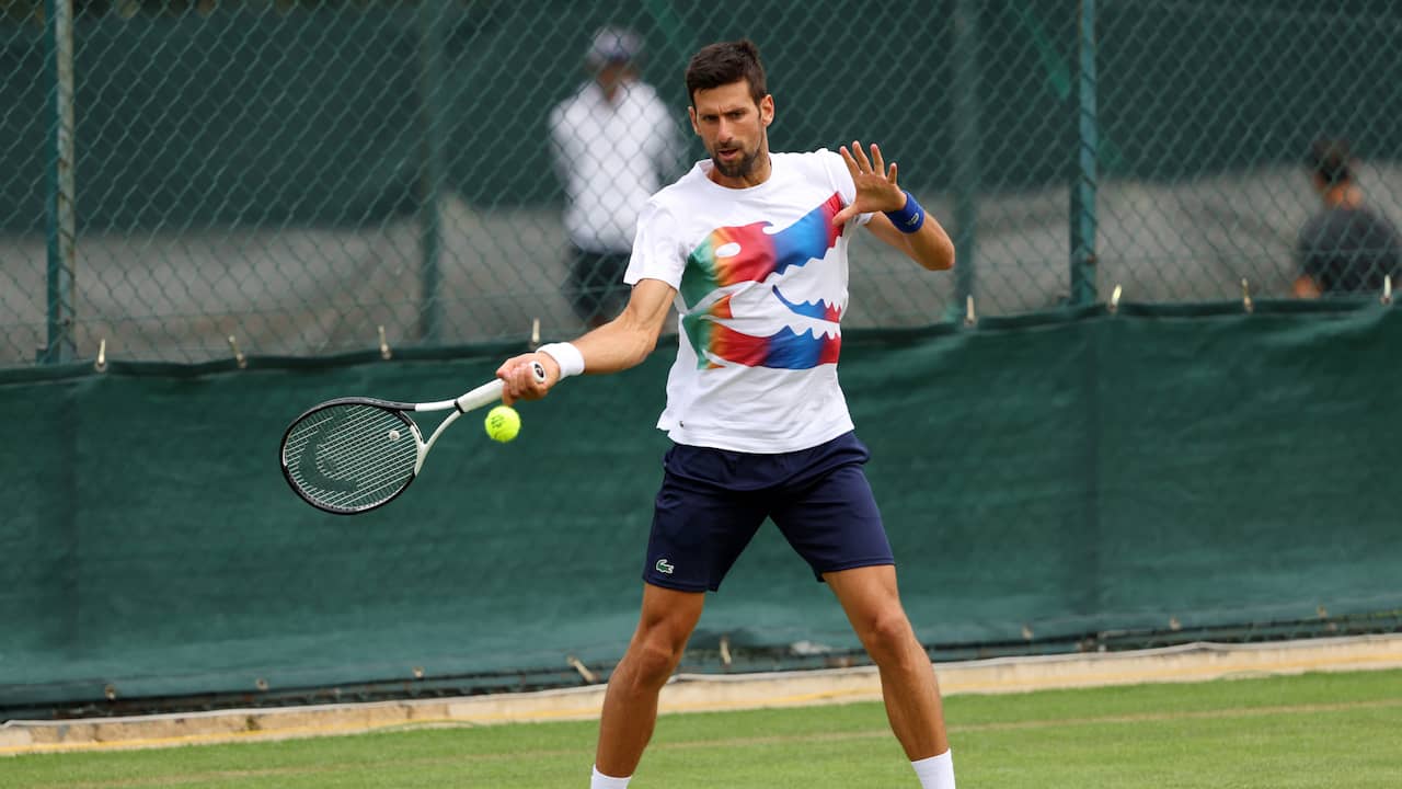 Novak Djokovic trained on the grass courts of Wimbledon on Saturday.
