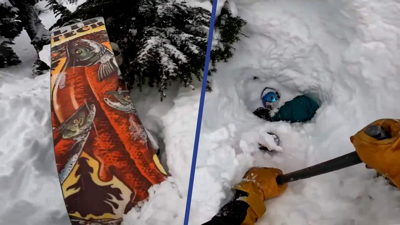Beeld uit video: Skiër redt snowboarder die ondersteboven in sneeuw vastzit in VS