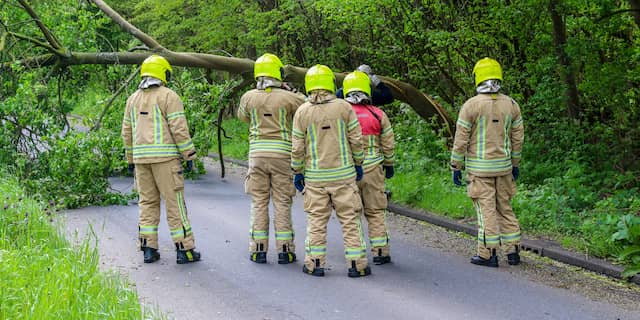 Brandweer druk met stormschade, boom waait tegen woning in Gouda