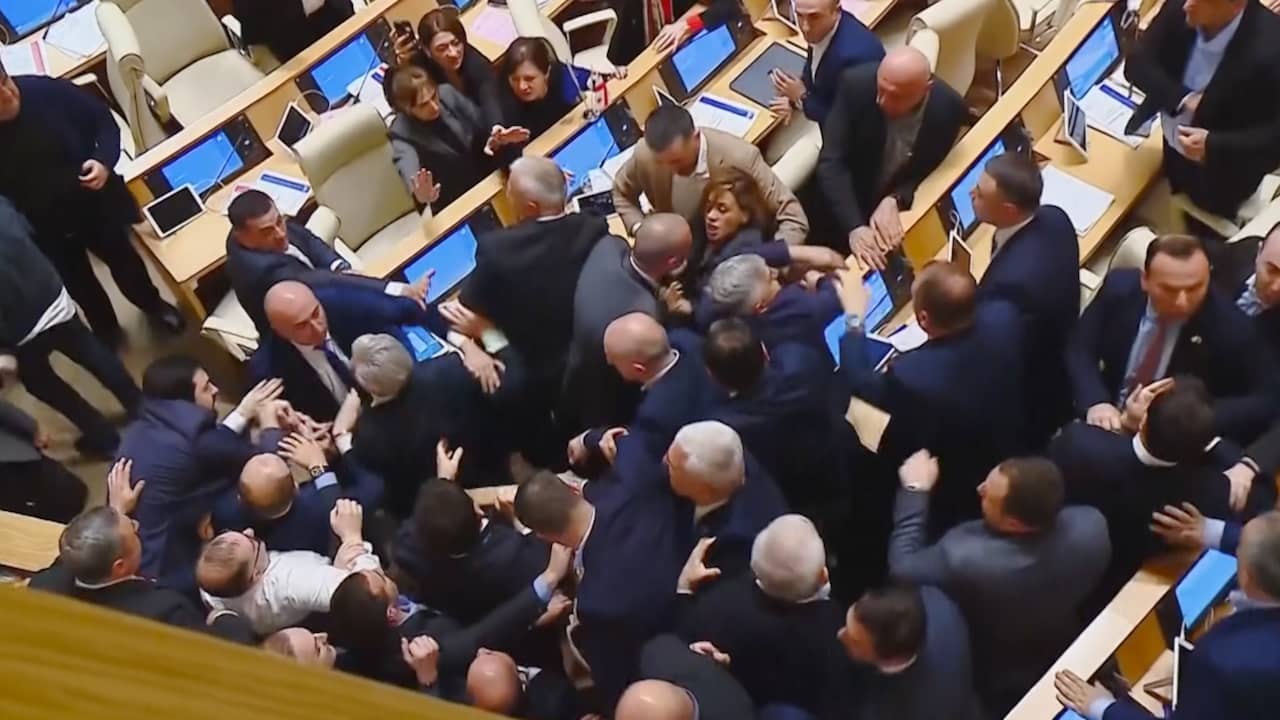 Beeld uit video: Georgische politici met elkaar op de vuist vanwege omstreden wet