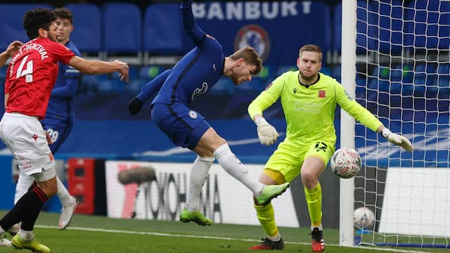 Timo Werner kwam eindelijk weer eens tot scoren voor Chelsea.
