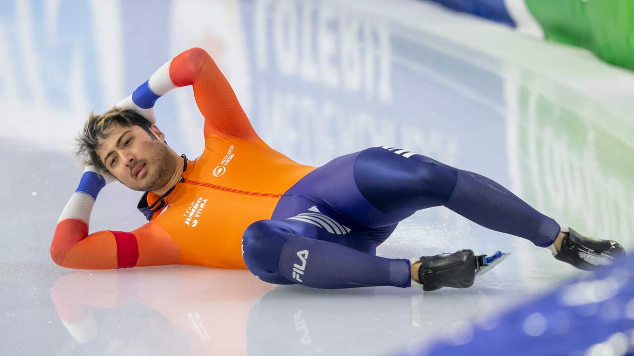 Kai Verbij ging net als Pavel Kulizhnikov hard de kussens in op de 500 meter.