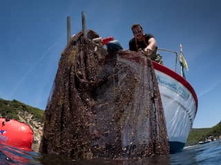 Nederlandse en Griekse duikers duiken 2 ton aan visnetten op