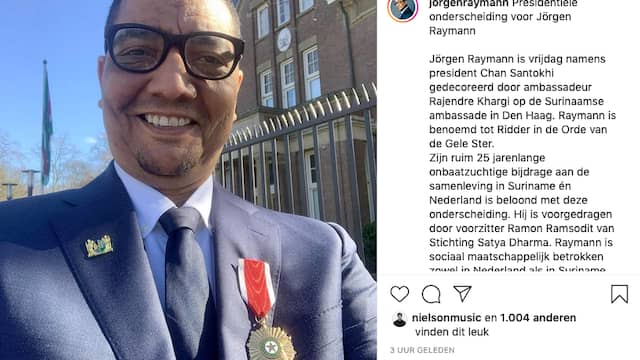 Jörgen Raymann deelt het nieuws van zijn Surinaamse presidentiële onderscheiding.