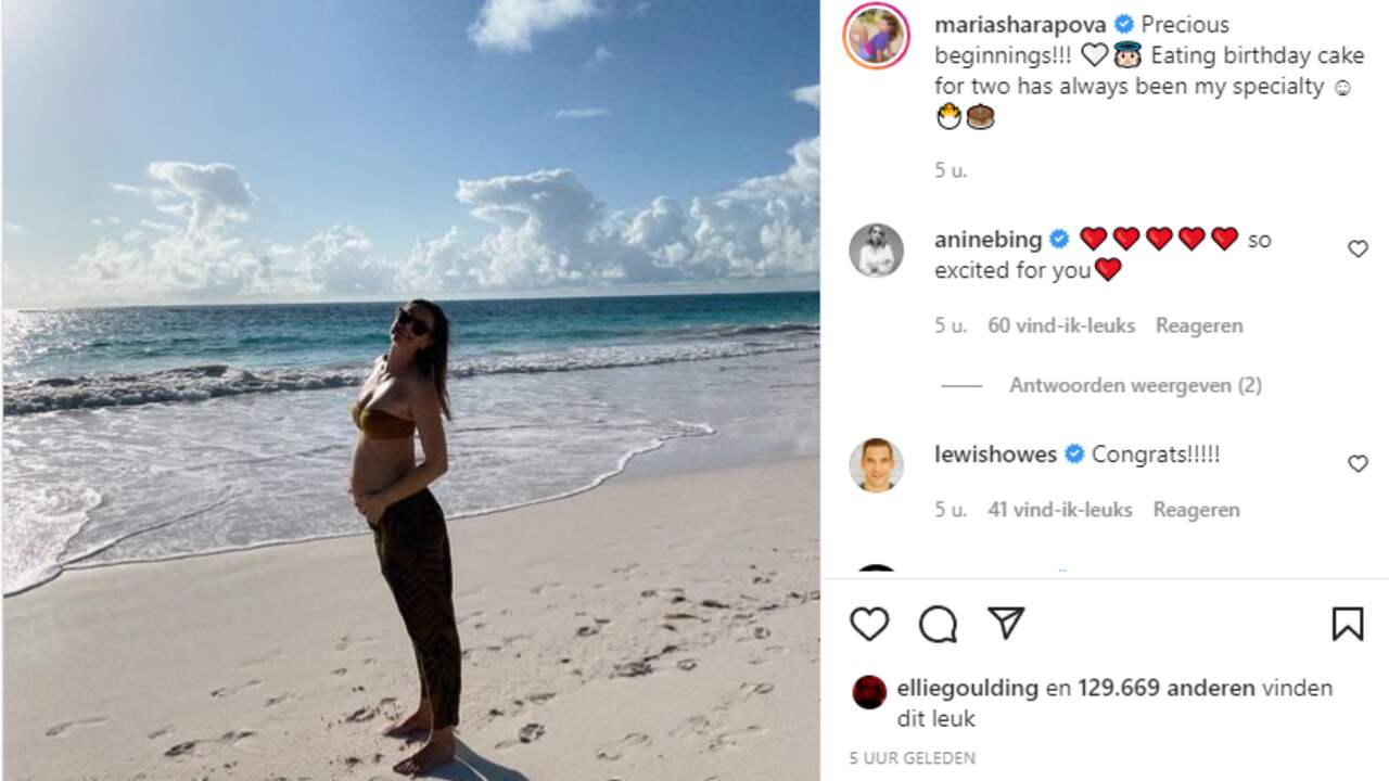 Maria Sharapova deelt trots een foto van haar groeiende buik. Foto: Instagram/Maria Sharapova
