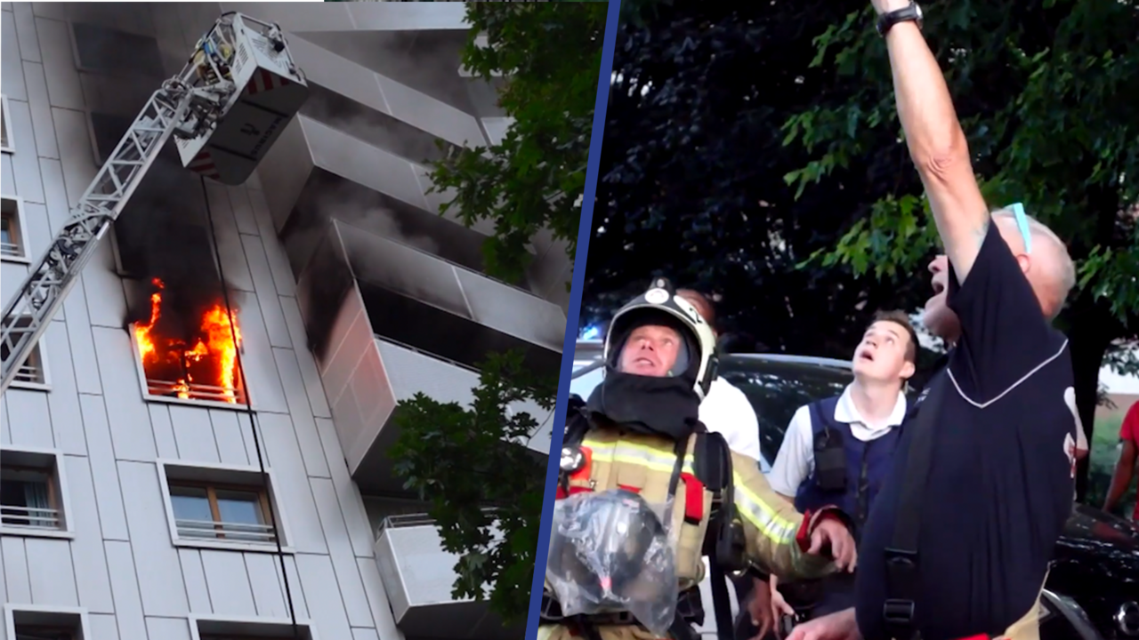 Beeld uit video: Brandweer Brussel filmt blussen van grote flatbrand