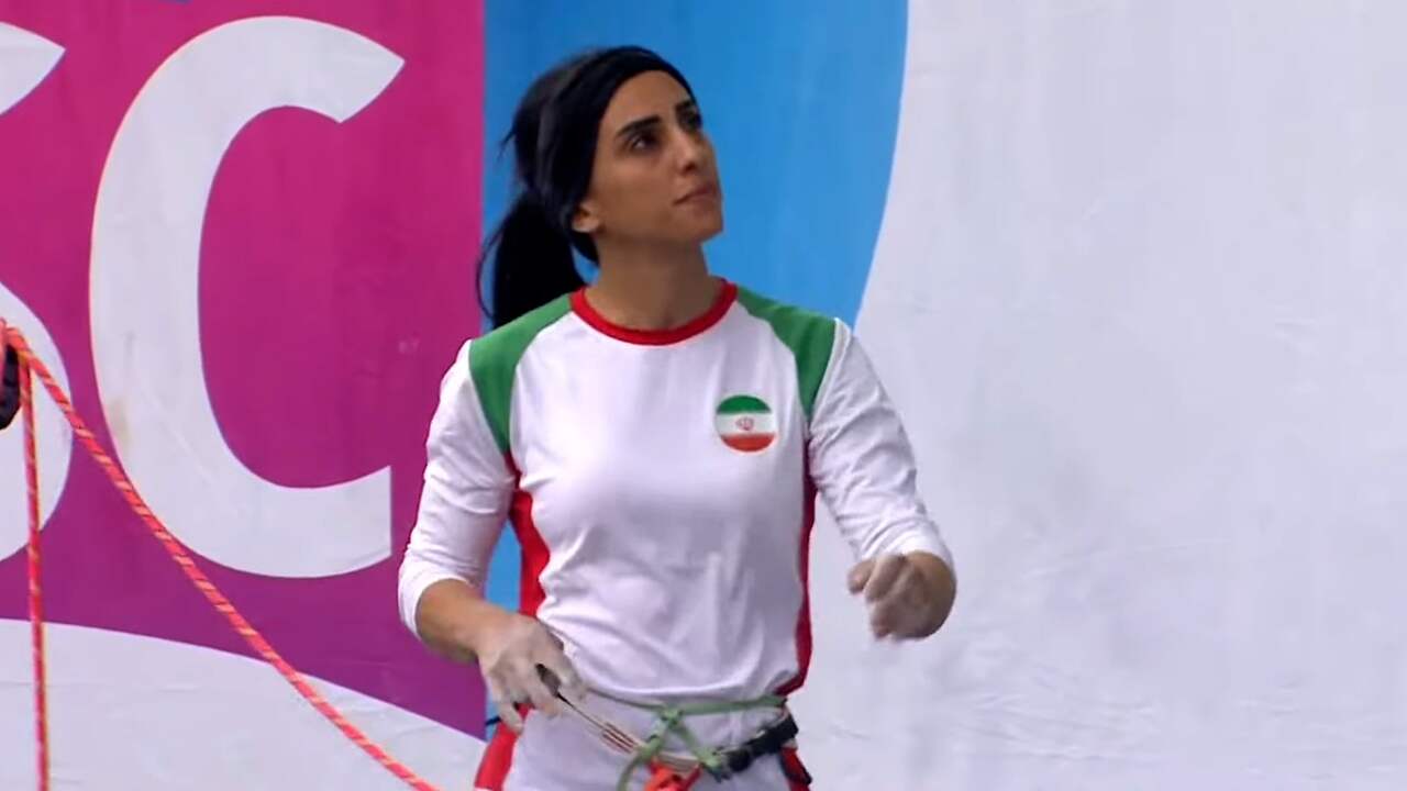Beeld uit video: Iraanse sportklimmer komt in actie zonder hoofddoek, raakt vermist
