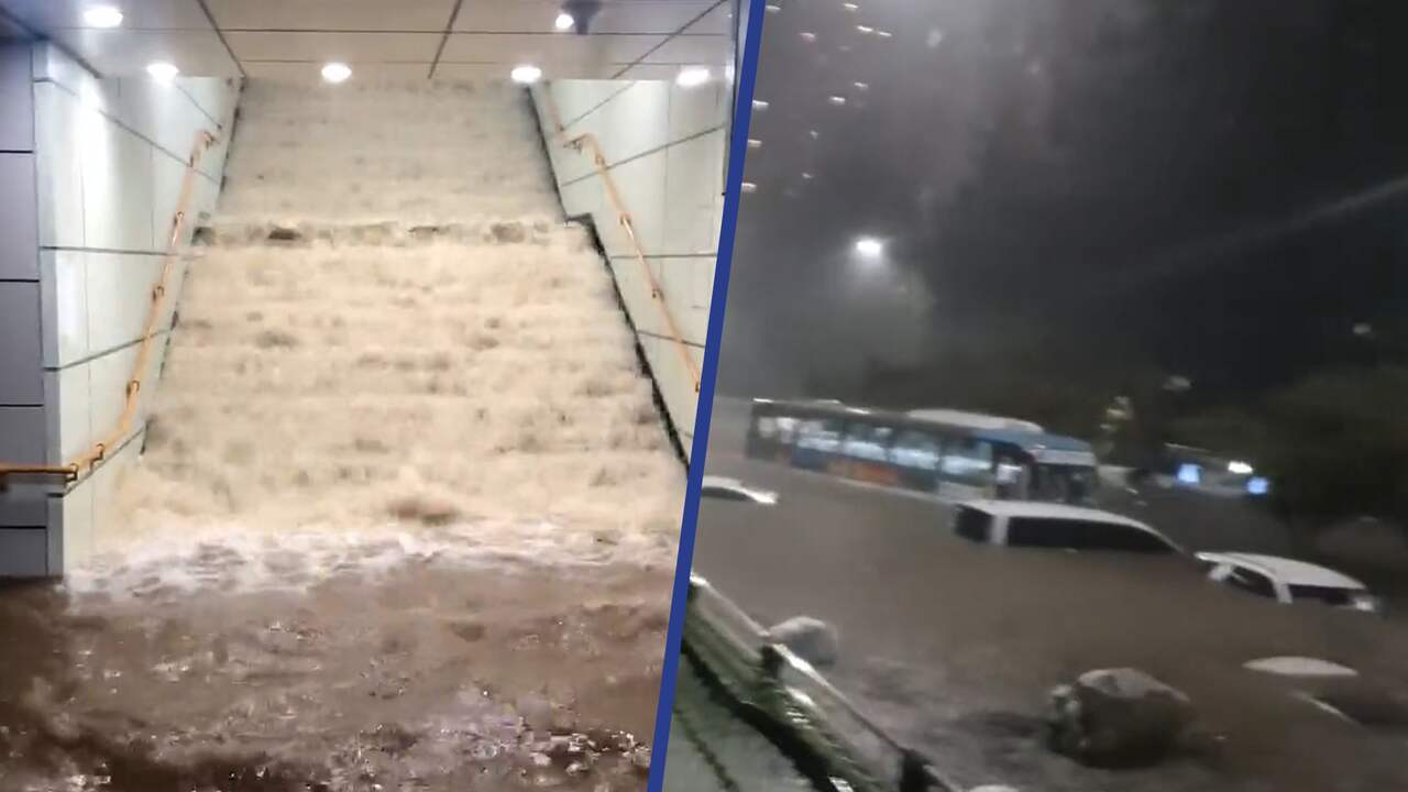Beeld uit video: Delen van Seoel lopen volledig onder water door noodweer