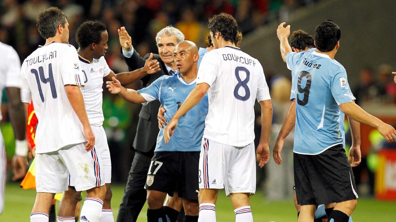 Raymond Domenech tijdens het WK van 2010 met Frankrijk.