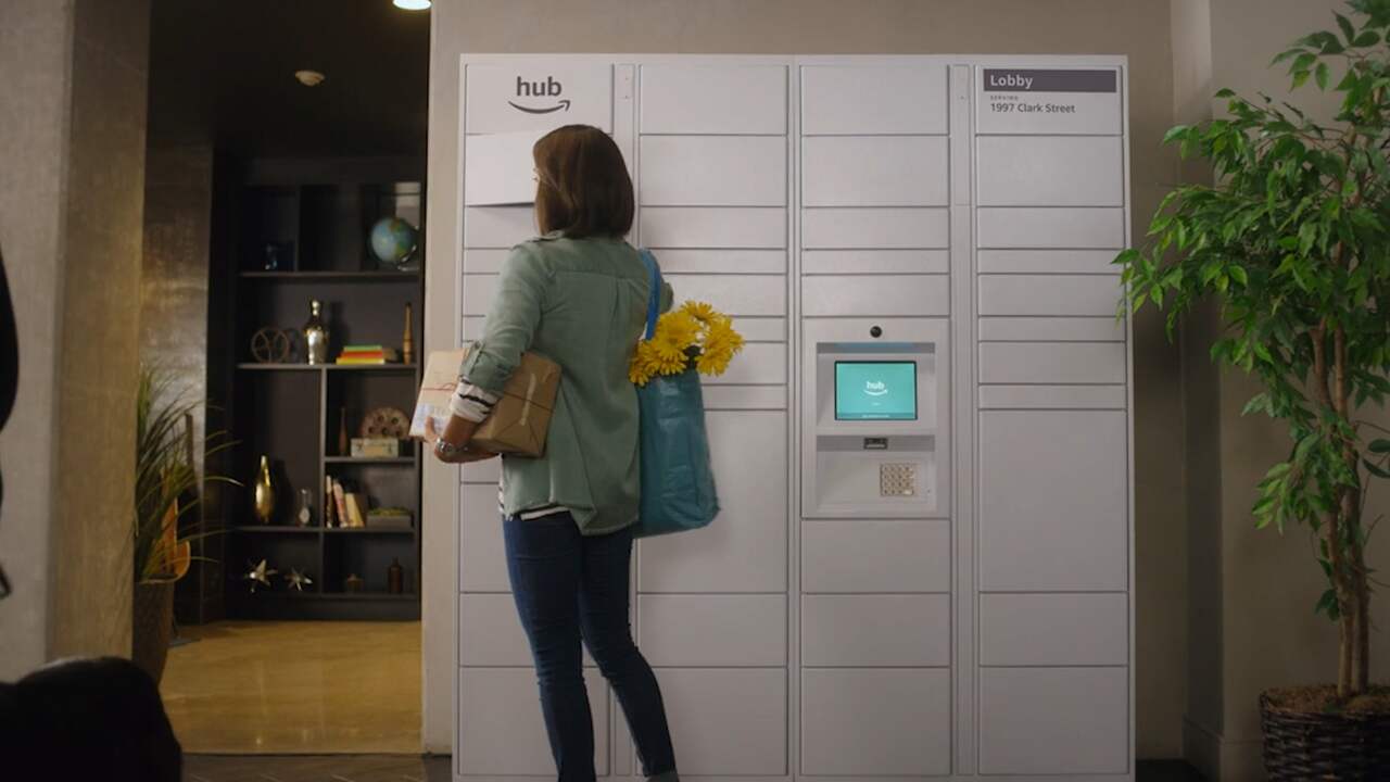 Beeld uit video: Amazon toont pakketjeskast voor in flatgebouwen