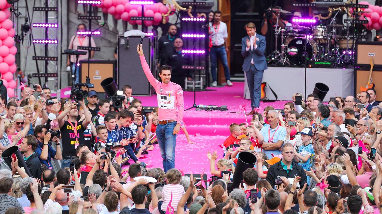 De huldiging van Dumoulin in Maastricht na zijn Giro-zege in 2017.