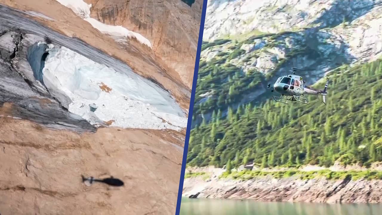 Beeld uit video: Helikopter zoekt naar vermisten na dodelijke lawine Italië
