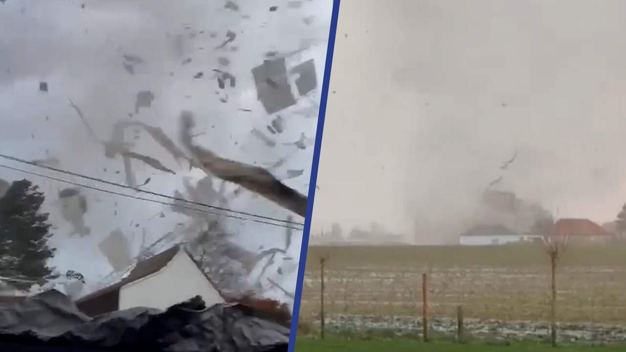 Beeld uit video: Windhoos raast over gebouwen in België en richt ravage aan