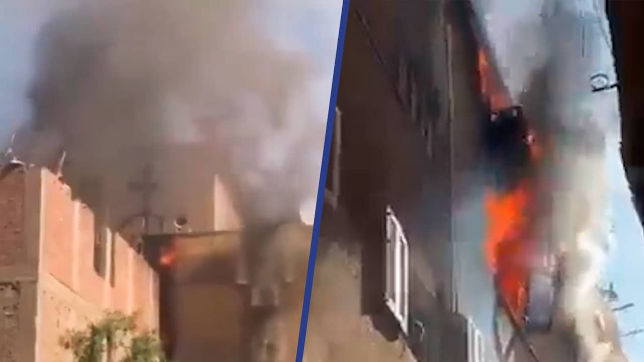 Beeld uit video: Vlammen slaan uit bij dodelijke brand in Egyptische kerk