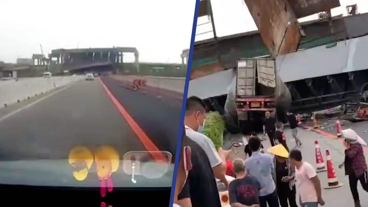 Beeld uit video: Deel van brug in China stort in elkaar