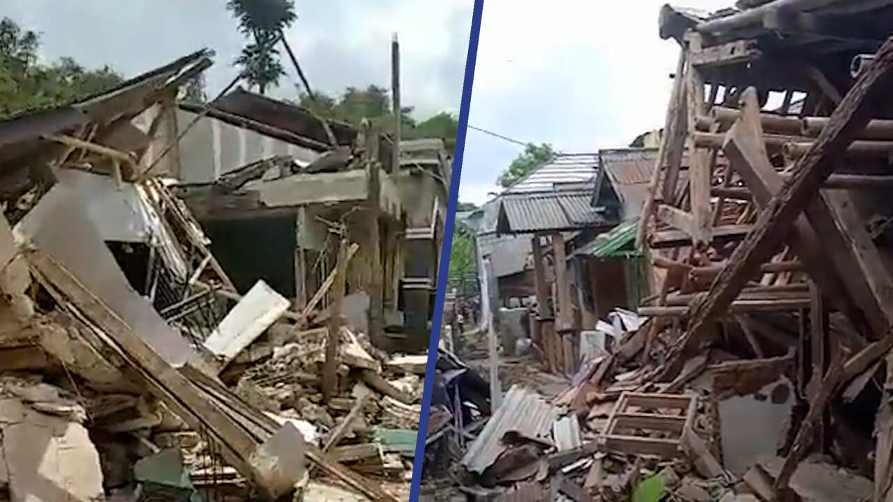 Beeld uit video: Grote ravage na dodelijke aardbeving op Java in Indonesië