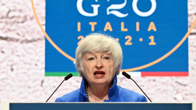 De Amerikaanse minister van Financiën Janet Yellen op de G20-top.
