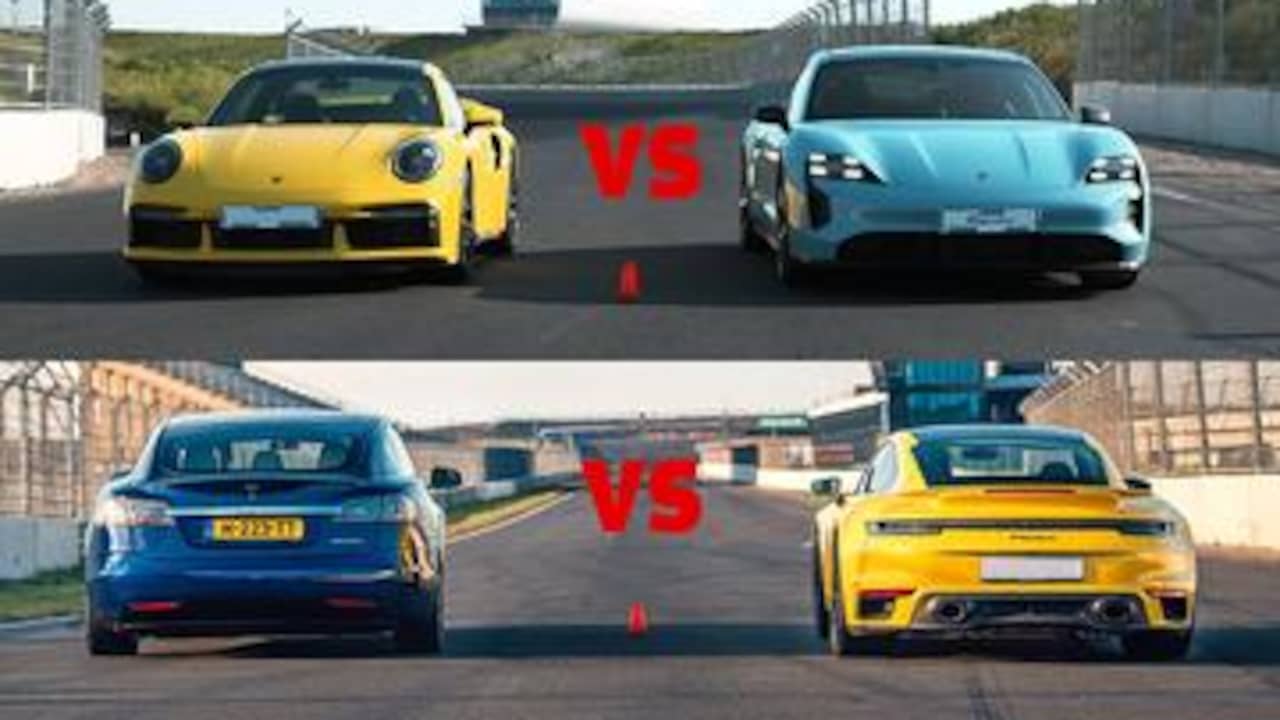 Beeld uit video: Eerste dragrace: Porsche 911 tegen de Porsche Taycan