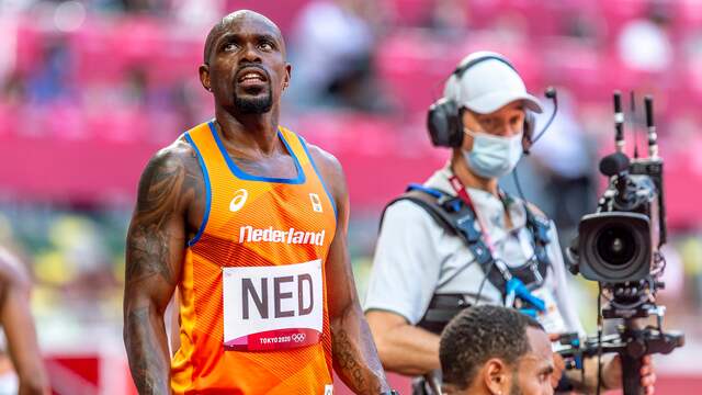 Churandy Martina na de series van de 4x100 estafette.
