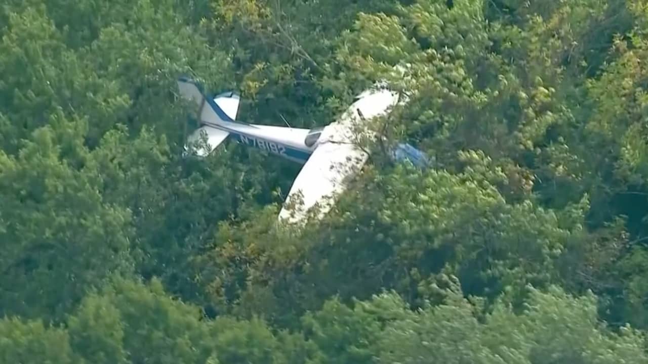 Beeld uit video: Vliegtuigje neergestort op boomtoppen in New Jersey