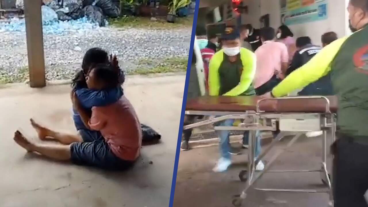 Beeld uit video: Ouders rouwen voor school na dodelijke schietpartij Thailand