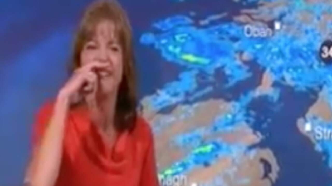 Weervrouw BBC heeft de slappe lach tijdens uitzending