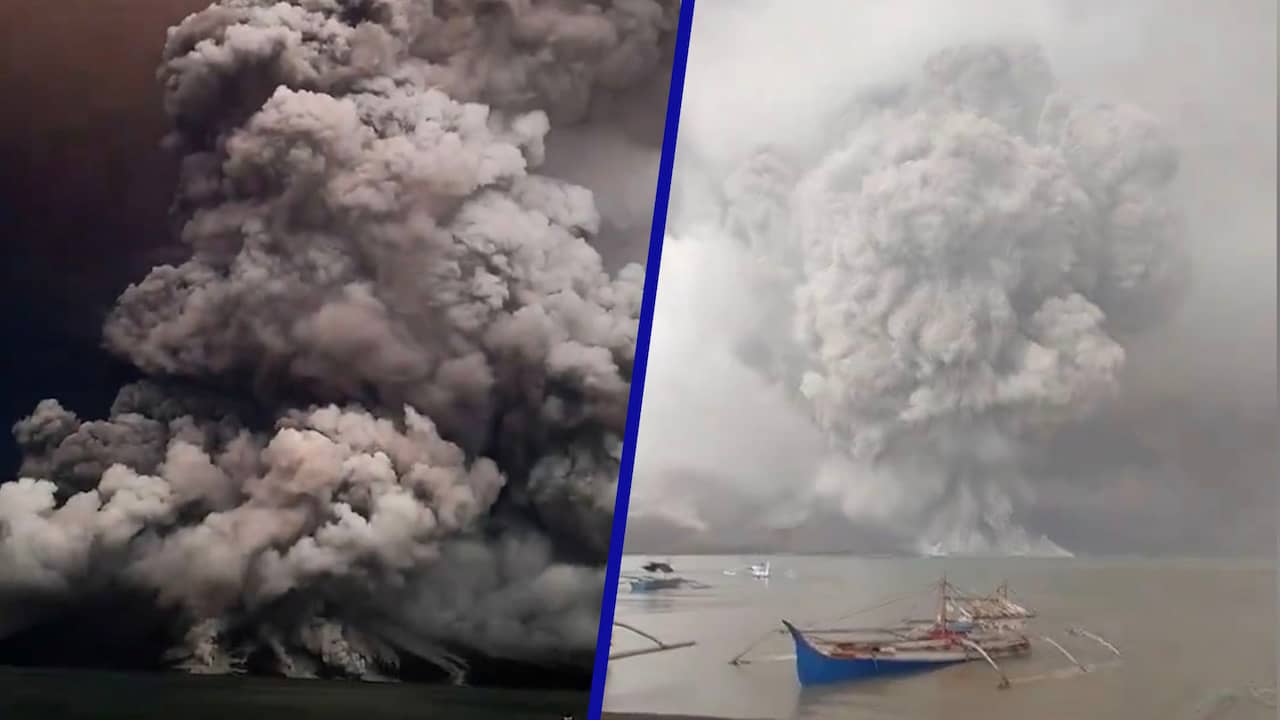 Beeld uit video: Bliksem, lava en veel as: vulkaan in Indonesië barst weer uit