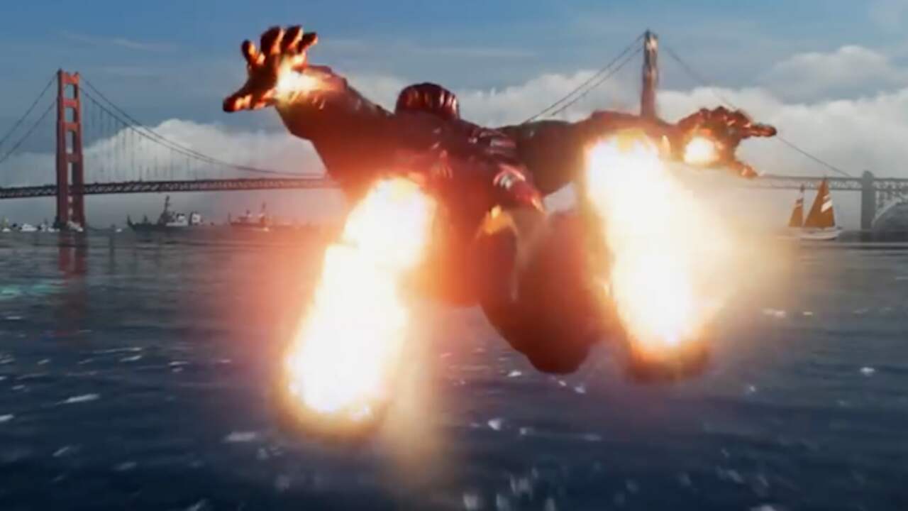 Beeld uit video: Explosie Golden Gate Bridge verpest feest in trailer Avengers-game