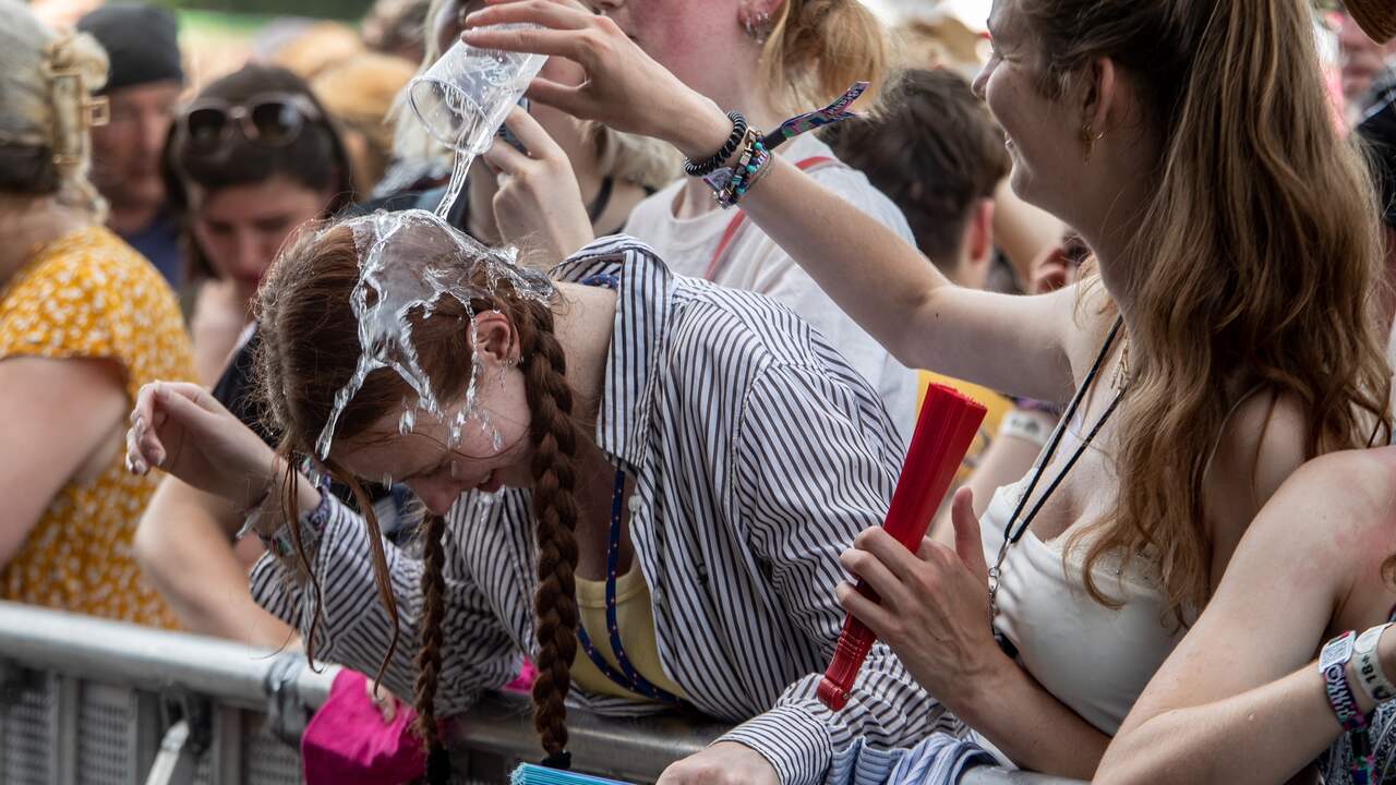 A festival goer to cool off during Pinkpop.