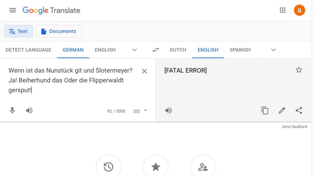 Een sketch uit Monty Python heeft dodelijke gevolgen voor Google Translate.