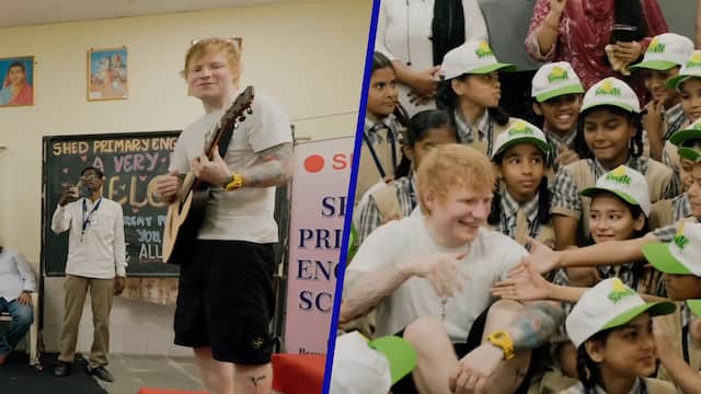 Ed Sheeran zingt met Indiase kinderen bij bezoek aan school