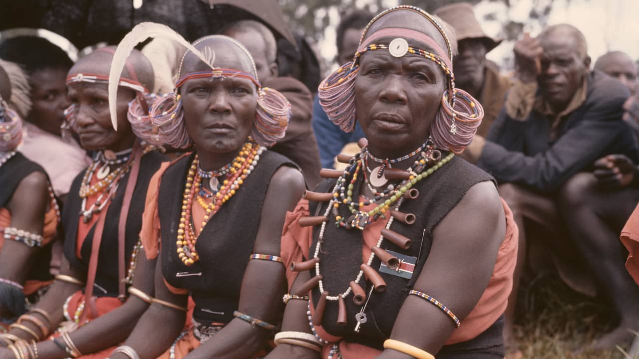 Members of the Kikuyu tribe of Kenya in 1963. The Kikuyu participated in the Mau Mau rebellion.