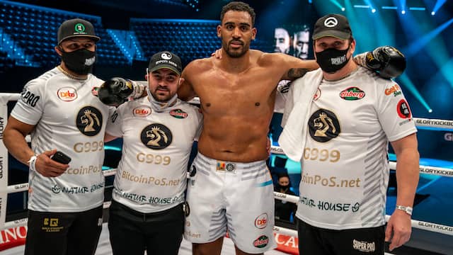 Adegbuyi after the fight, with trainer Dennis Krauweel on the right.