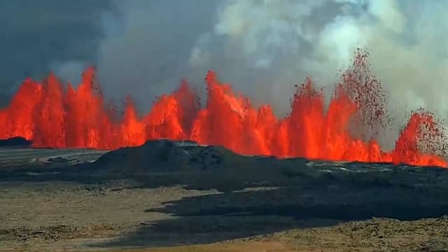Spectaculaire dronebeelden tonen nieuwe vulkaanuitbarsting in IJsland