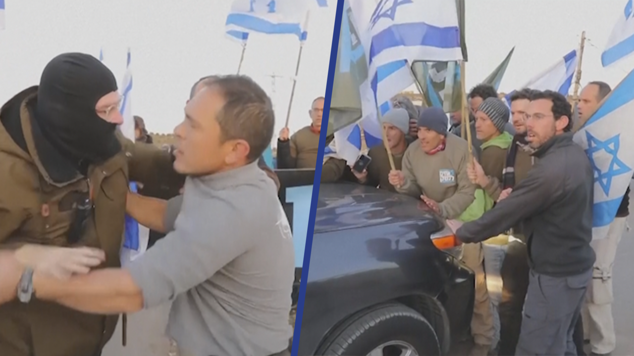 Beeld uit video: Israëlische demonstranten blokkeren nederzetting waar politicus woont